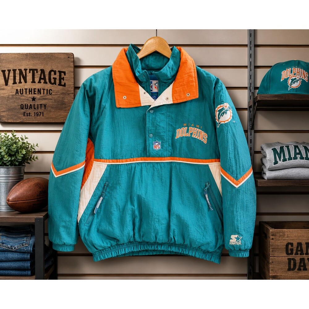 Vintage 90s Starter Miami Dolphins NFL Jacket Mens Large Pullover